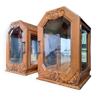 Pair of old art deco display cases, vintage retro decoration