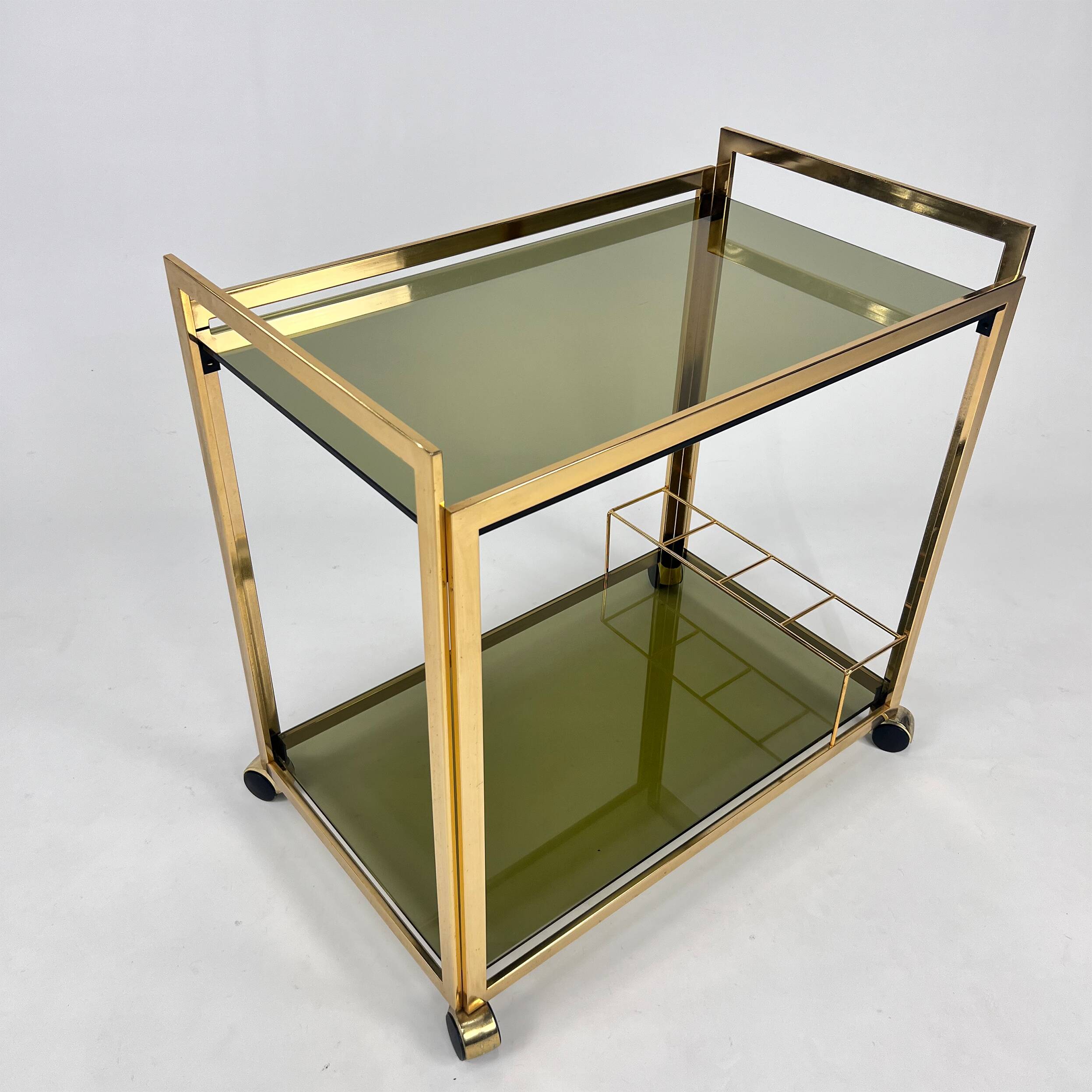 Table Basse Double Plateau En Verre Fumé Laiton Doré Mara