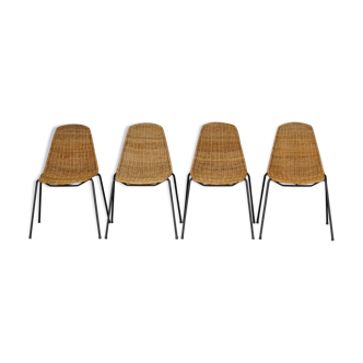 Mid-Century Wicker Chairs by Gian Franco Legler, 1950s. Set of 4