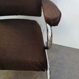 Space age designer armchair with chrome base and brown fabrics vintage 1960