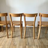 Set of 4 baumann bistro chairs in blond wood / honey stamped 40-50 years