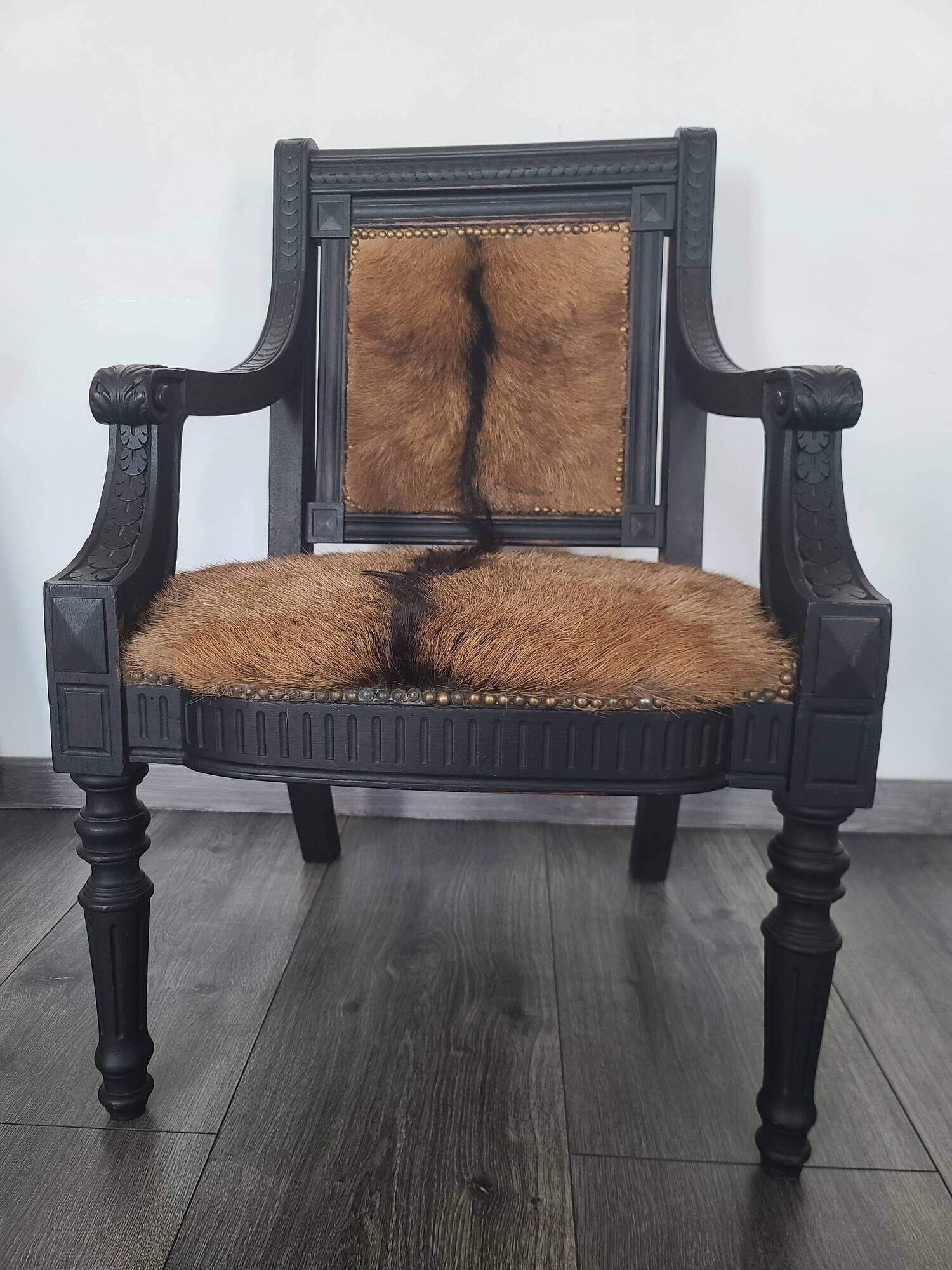 Louis XVI style Jacob armchair in genuine goatskin