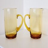 2 carafes en verre soufflé couleur jaune ambré vintage