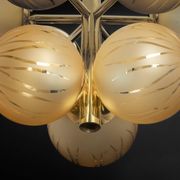 Large Sputnik chandelier in opaline and brass, Germany, 1970s.