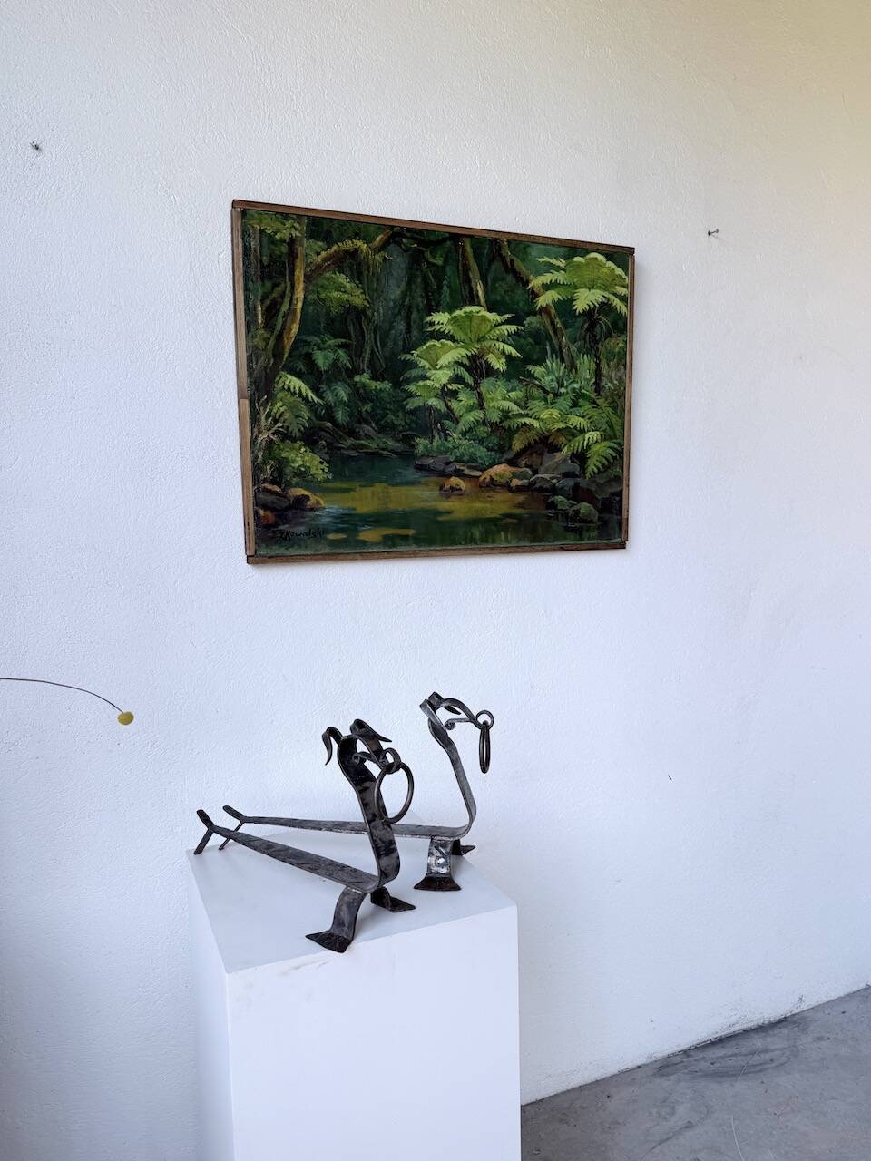 Pair of zoomorphic metal andirons "dogs" 1950