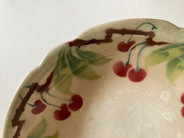 Plate mounted compotier with fruit iron earth with cherry decoration 1930
