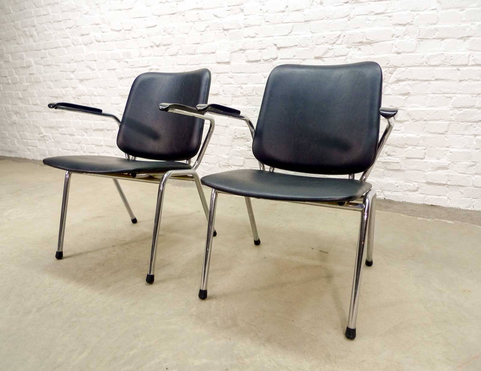 Black Leatherette Dutch Design Gispen Armchairs by Martin de Wit, 1960s.