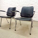 Black Leatherette Dutch Design Gispen Armchairs by Martin de Wit, 1960s.