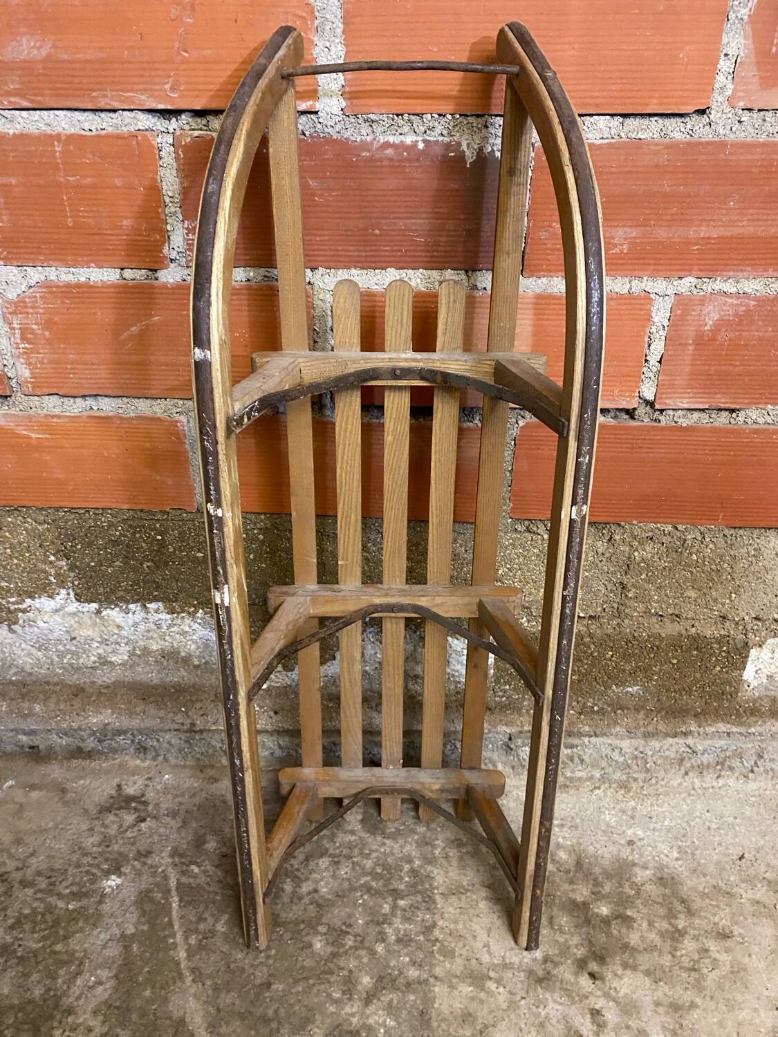 Vintage Davos wooden & metal sled for winter sports