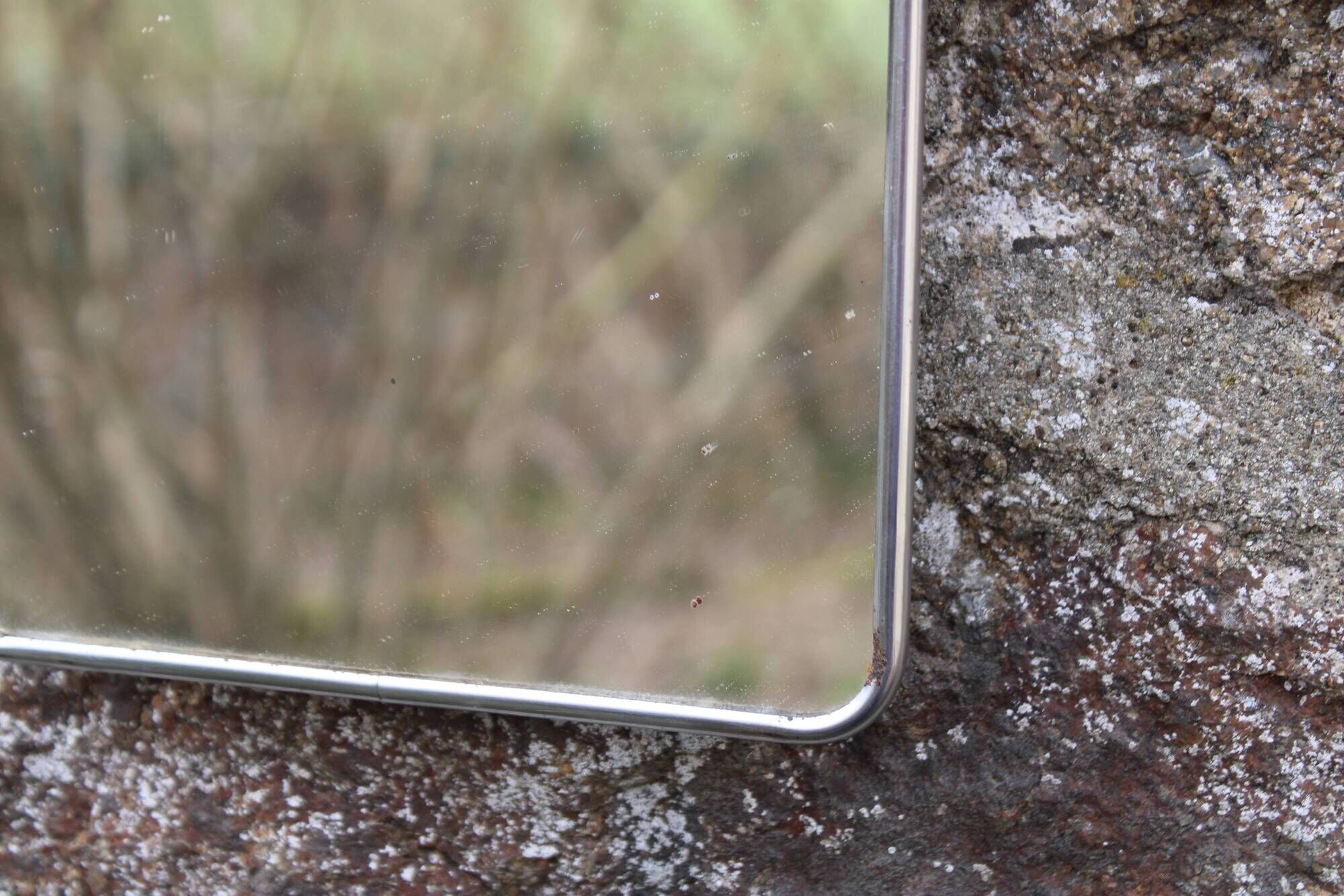 Small vintage barber mirror – metal frame – antique mirror