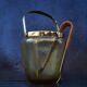 Mid Century Crackle Amber Glass Ice Bucket WMF With Ratan Handle