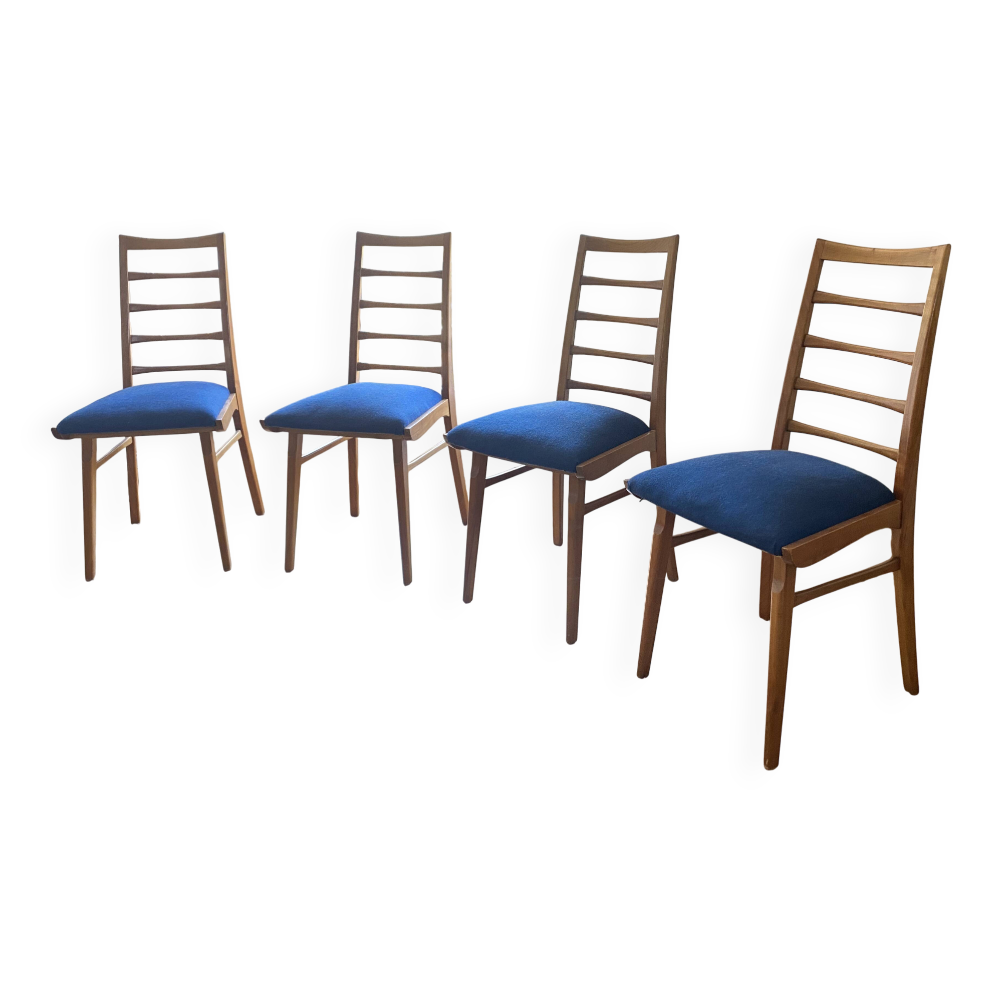 Set of 4 vintage Scandinavian chairs from the 1960s with ladder back.