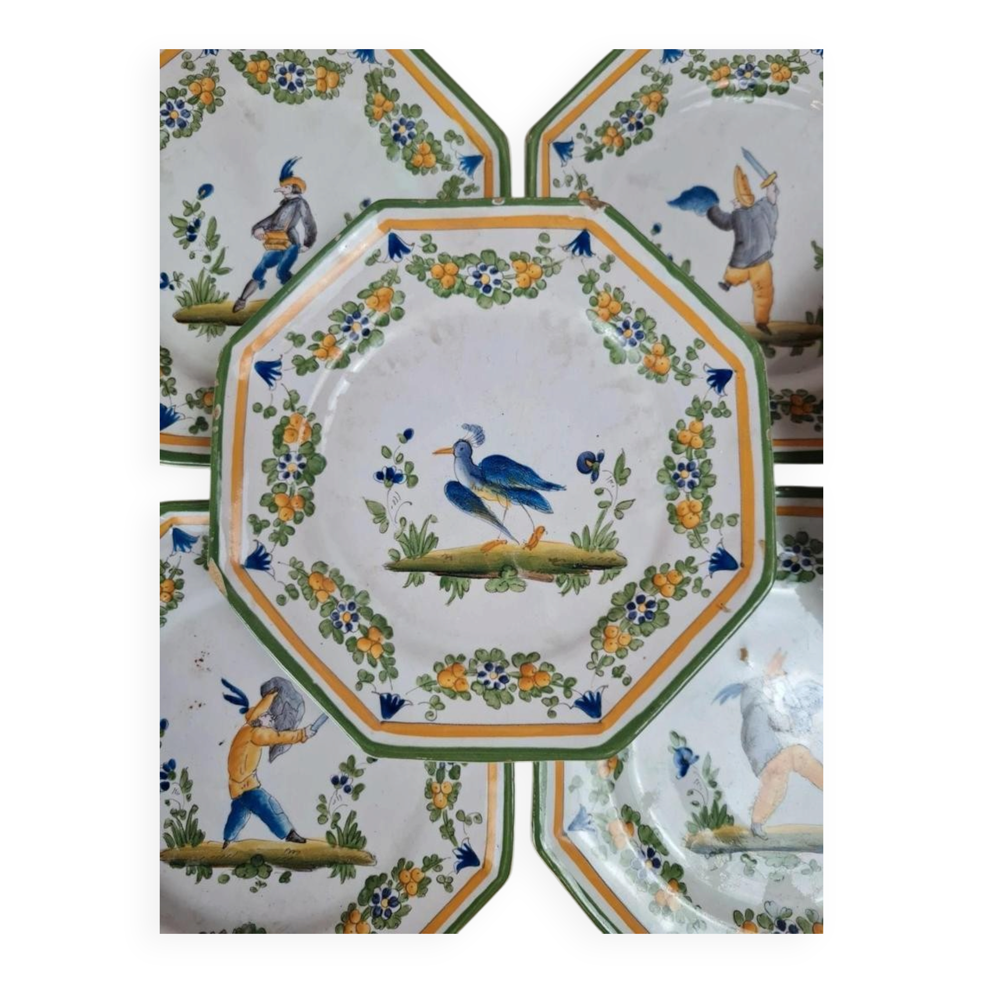 Set of 12 small antique plates by Alfred Renoleau, different designs.
