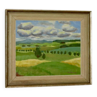 Original Swedish Mid-Century Oil On Panel Painting "Landscape" --Vintage &