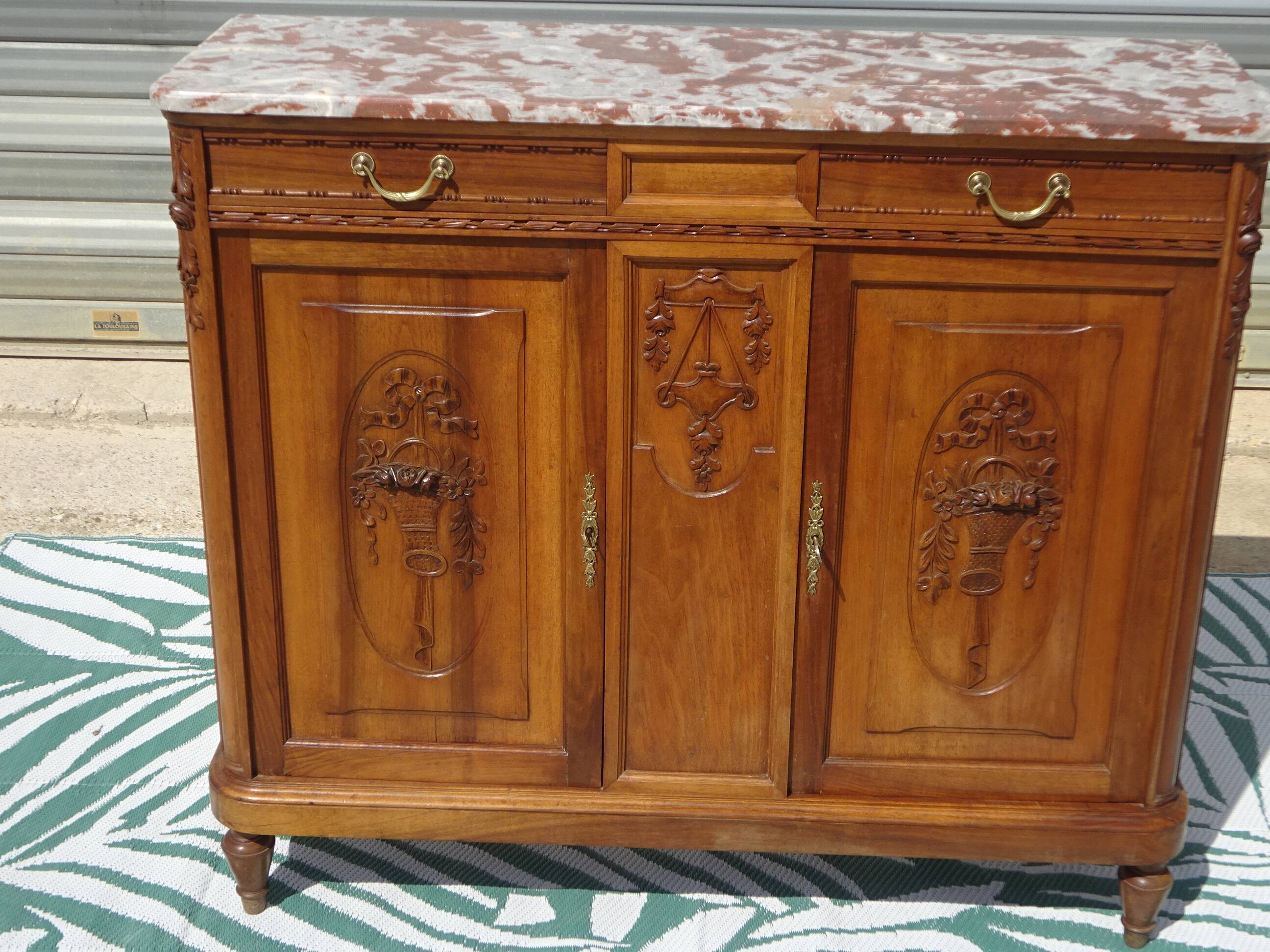 Art Deco walnut sideboard with marble top