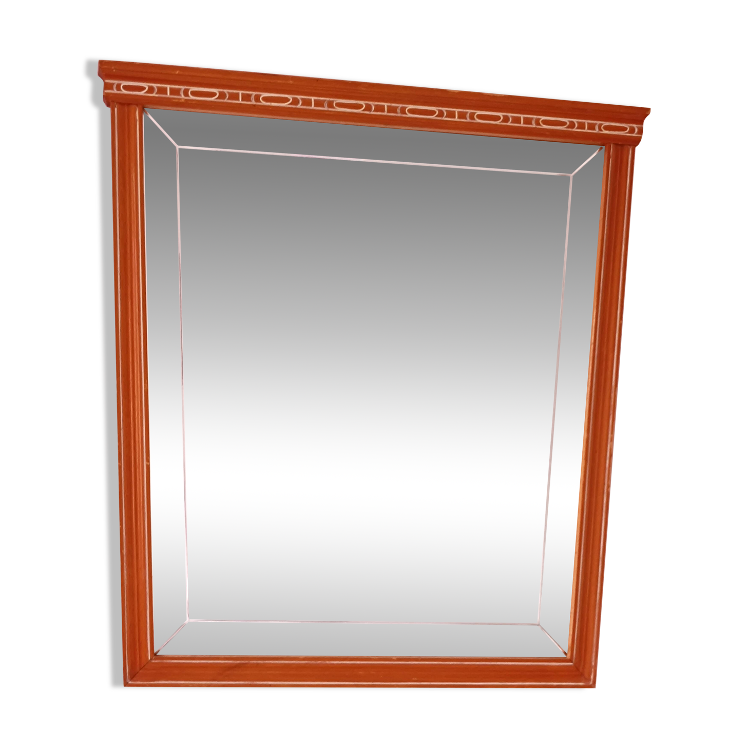 Beveled glass wall mirror in solid wood frame
