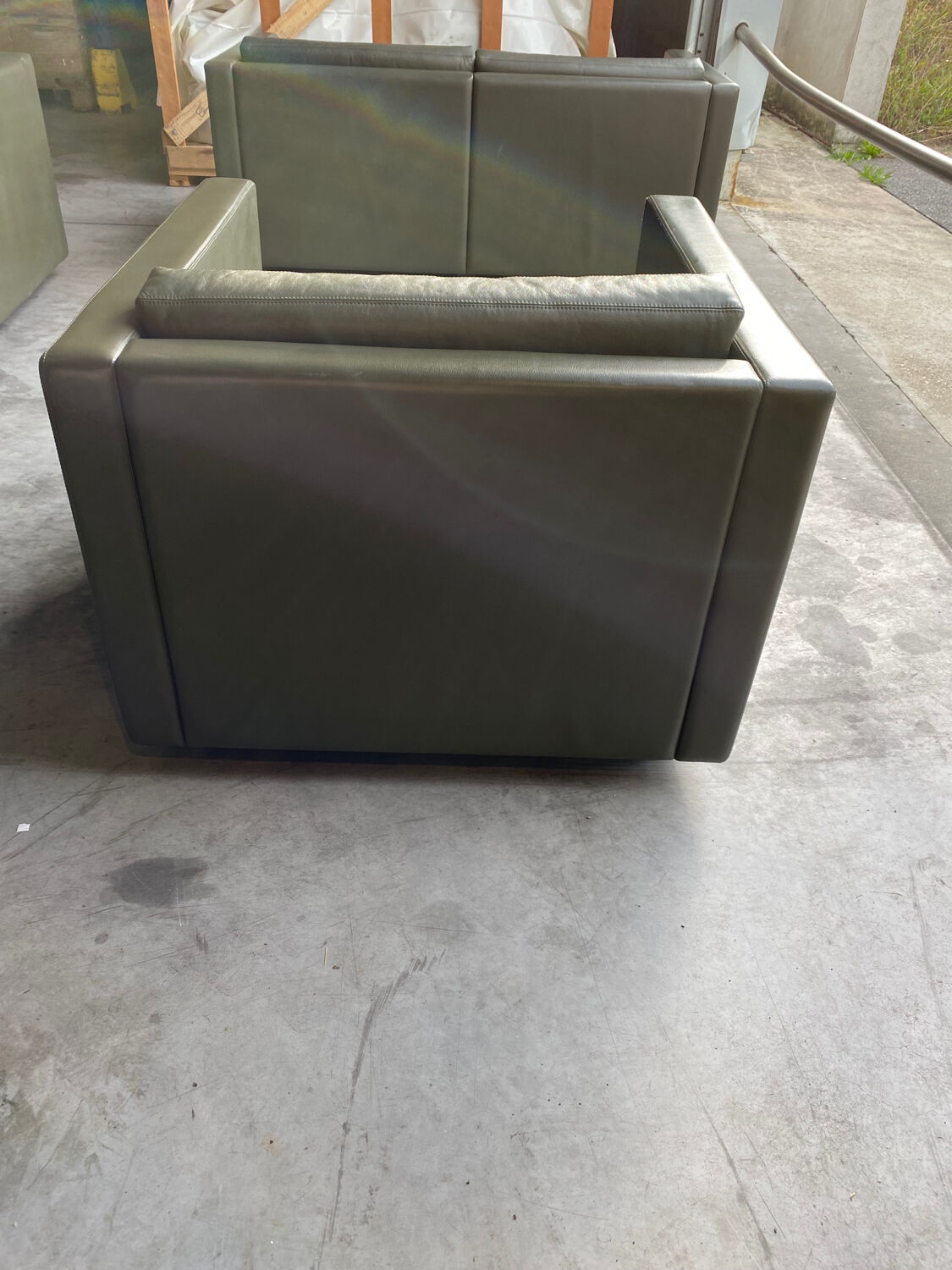 2-seater sofa and 2 armchairs set Pfister for Knoll khaki leather