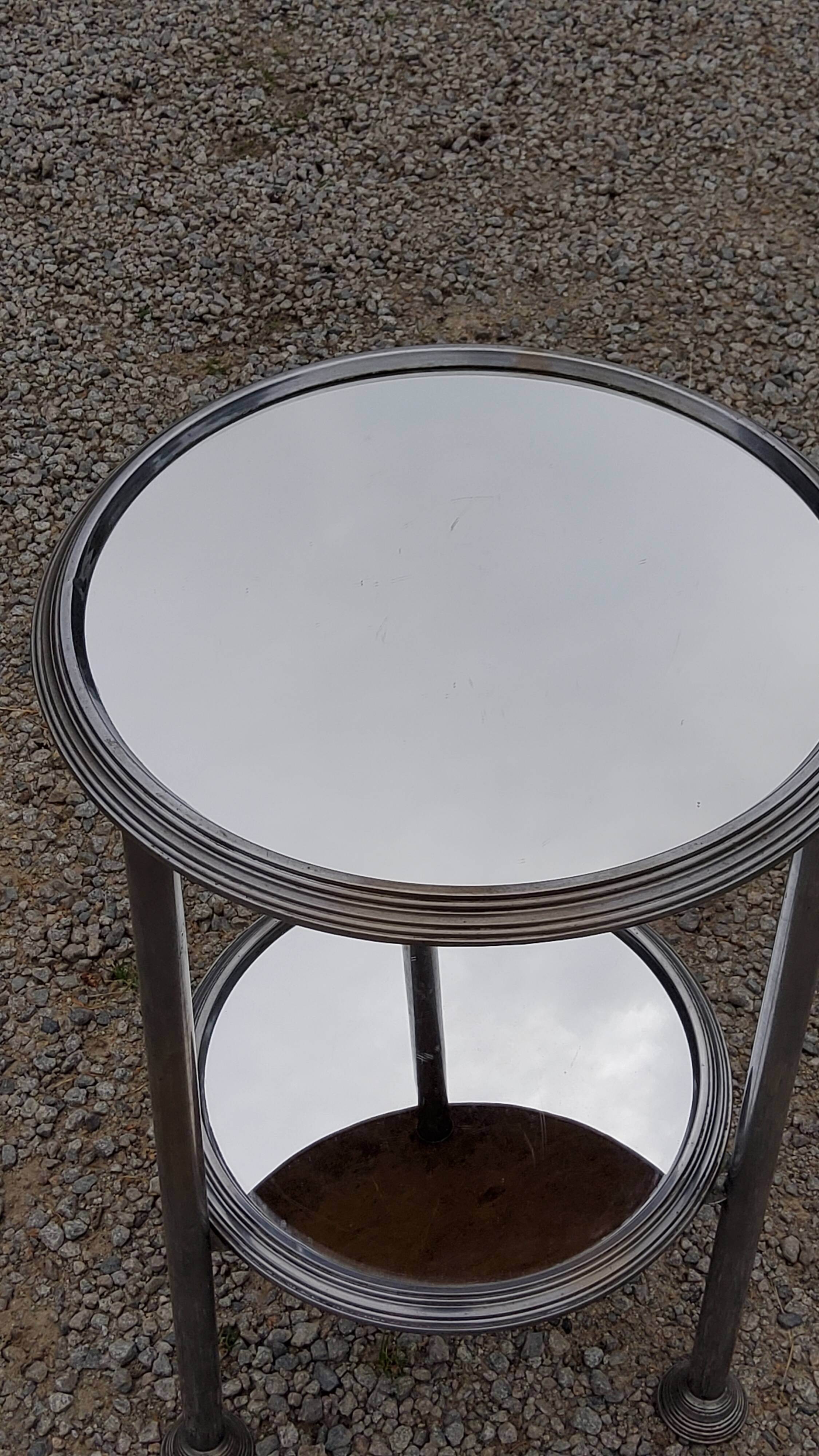 Art Deco side table, end table in chromed metal and mirror, 1930