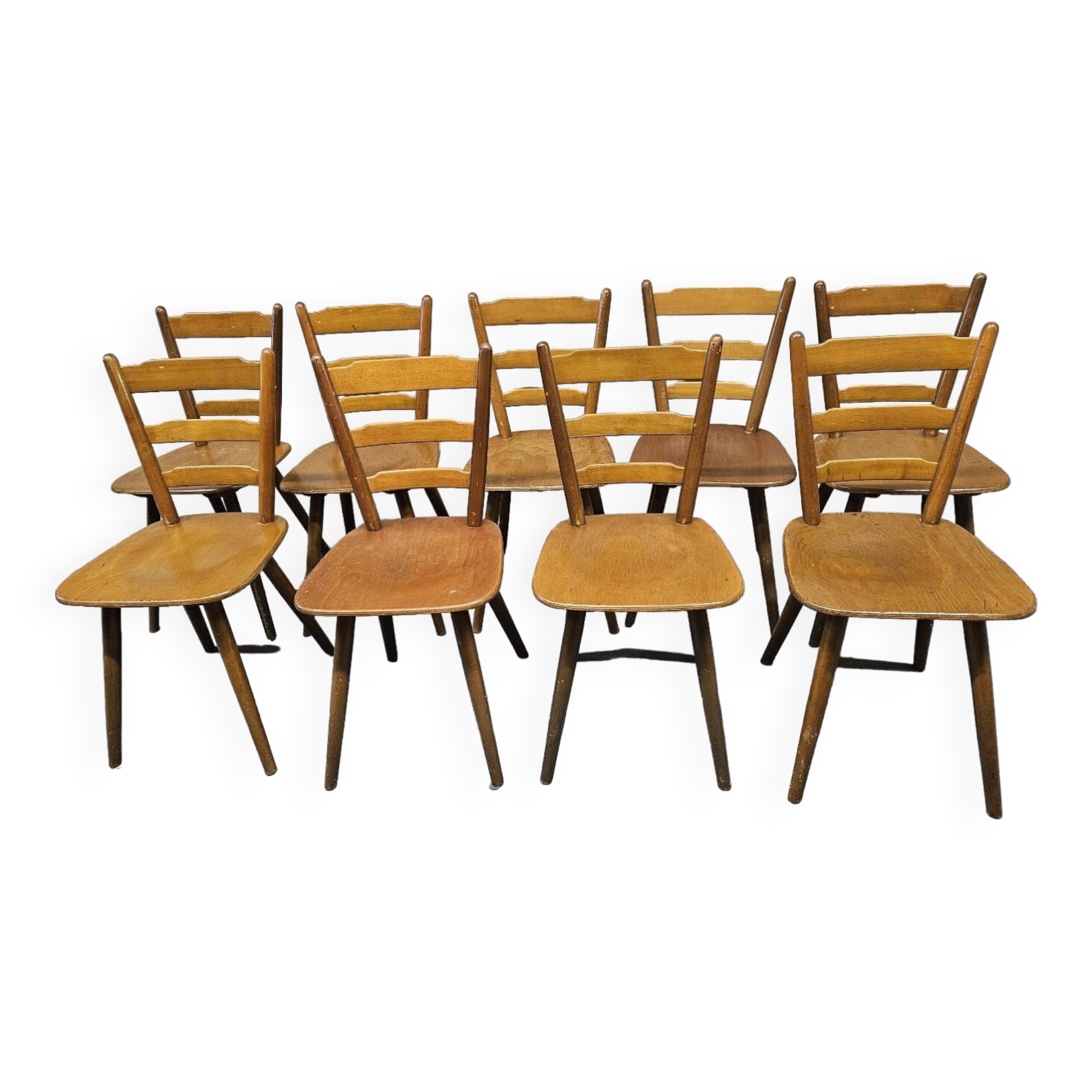 Lot of 9 1960s Campagarde bistro chairs