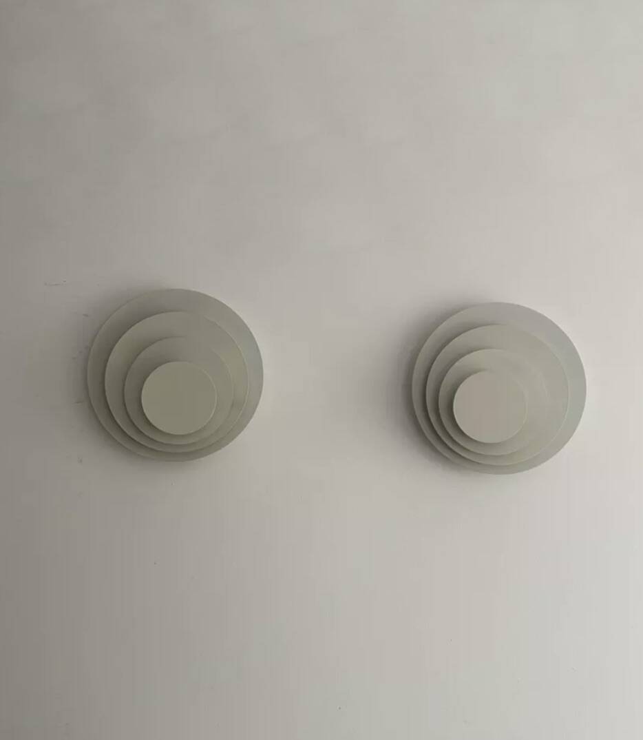 Pair of vintage geometric wall lights, white lacquered metal, Germany 1980s