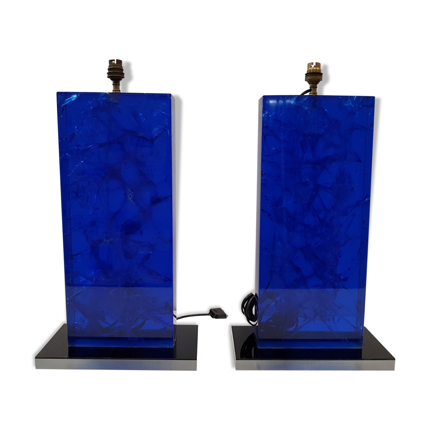 Pair of blue fractal resin lamp feet