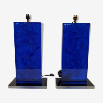 Pair of blue fractal resin lamp feet