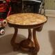 Small antique carved wooden side table with pink marble top – Occasional table