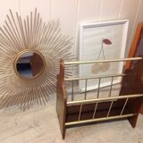 Magazine holder in gilded metal and wood imitation teak / vinatge 60s-70s