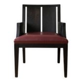 Designer armchair Philippe Hurel model Wallis in red leather and black beech.