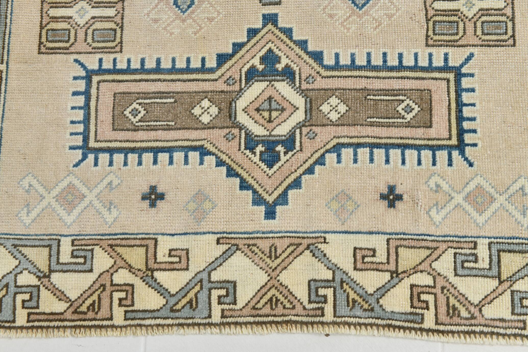 3x6 Cream Blue Oriental Vintage Rug, 109x187Cm