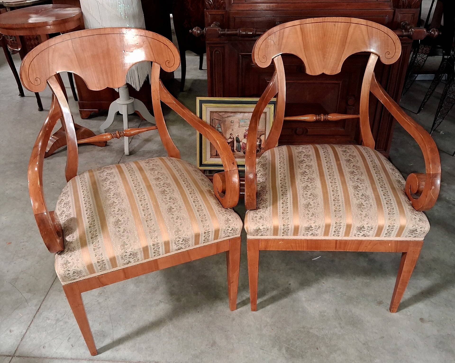 Pair of Biedermeier armchairs in light wood – 19th century