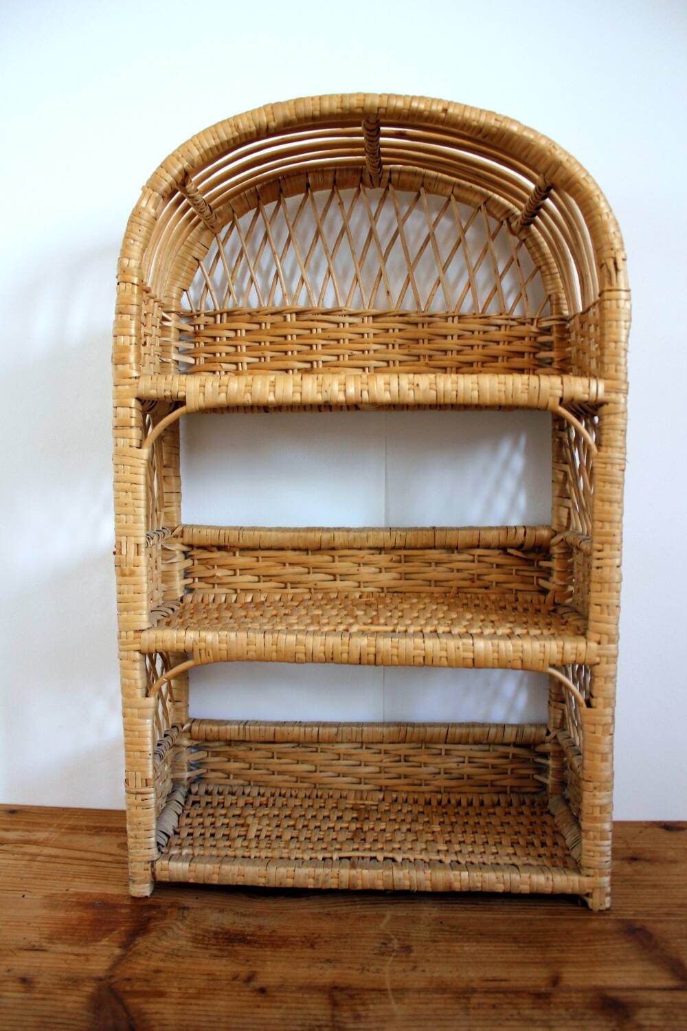Small vintage rattan bookcase shelf