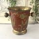 Ice Bucket, Enamel Red and Gold French Brass Champagne Cooler, Vintage