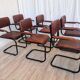 Set of 6 Vintage Cognac Leather Dining Chairs: Quilted Industrial Armchair