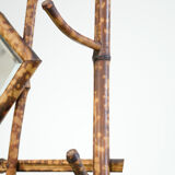 Porte-manteau ancien français en bambou, avec miroir et porte-parapluie.