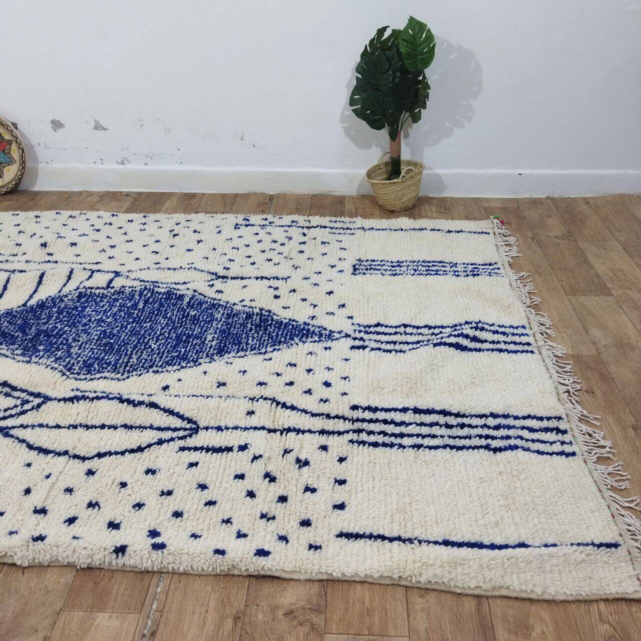 Vintage Azilal rug 290x190 cm - Blue geometric patterns