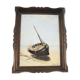 Oil on Wood Framed and Signed Henri Merlet : Boat Lying on Strike