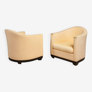 Pair of Art Deco First Time armchairs 1930 cream fabric on wooden structure