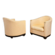 Pair of Art Deco First Time armchairs 1930 cream fabric on wooden structure