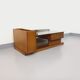 Rectangular vintage modernist coffee table with wooden niches, chrome.