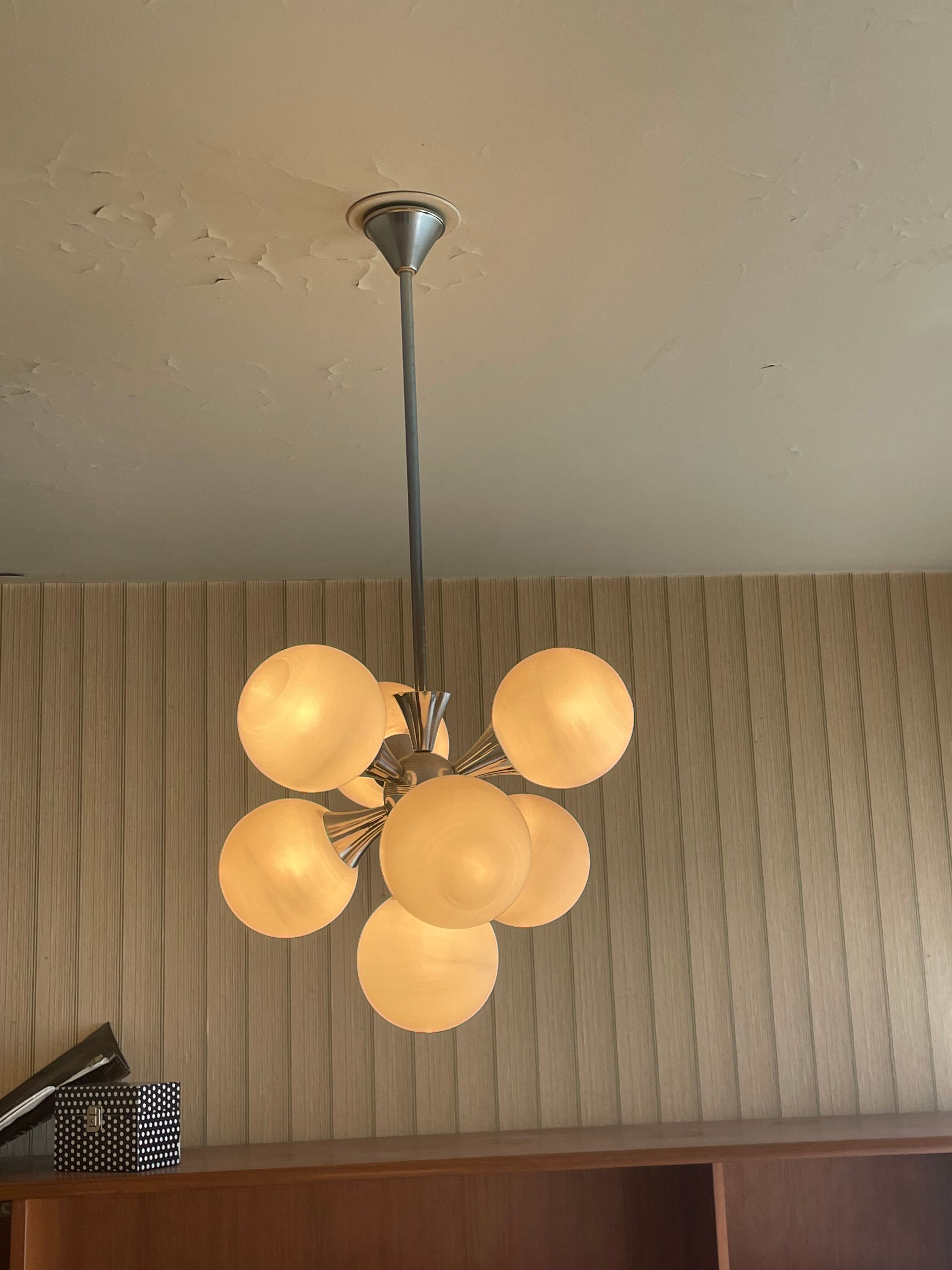 Ceiling lamp chandelier 7 lights Sputnik 1960s, The cluster