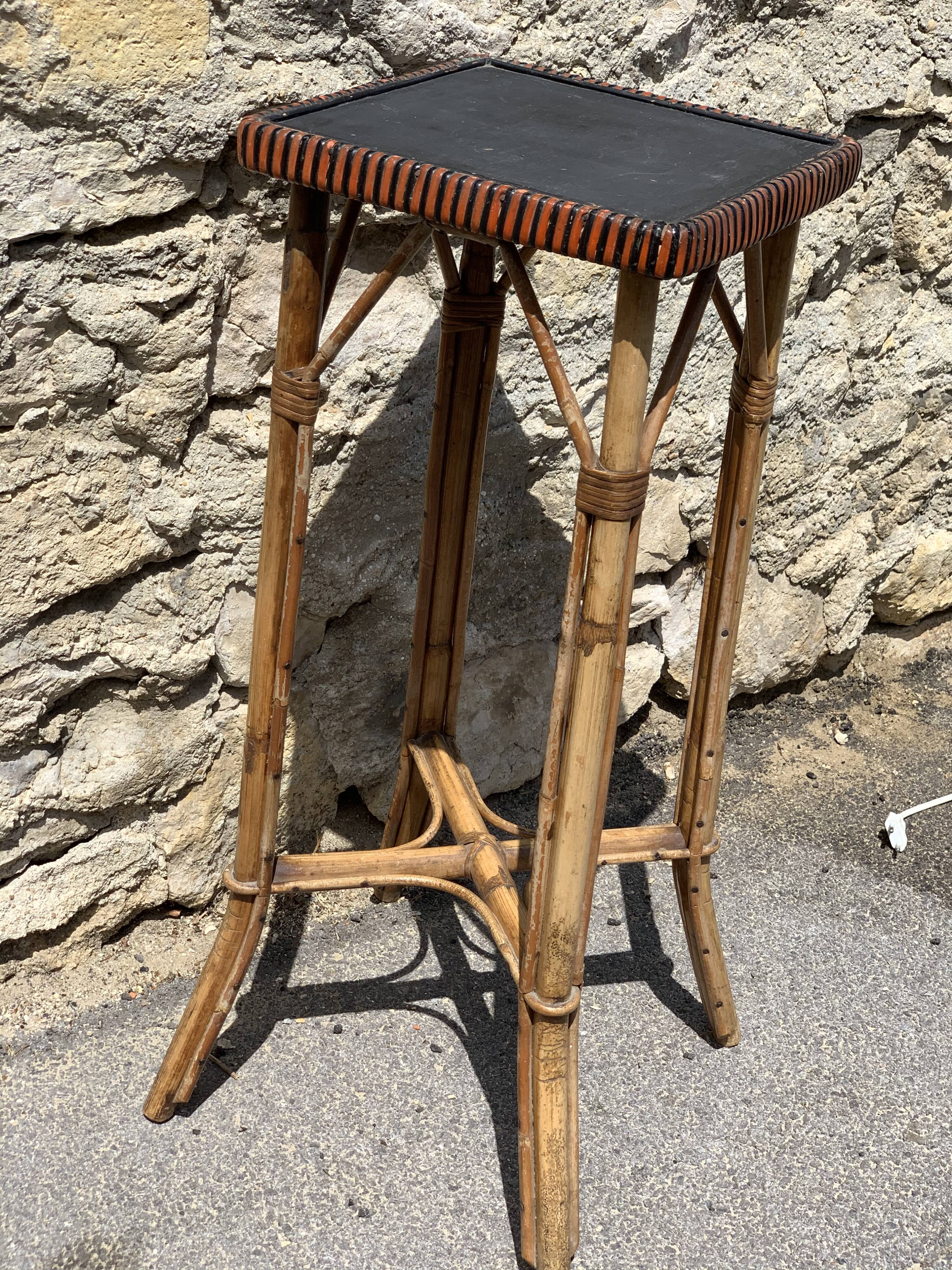 Sellette ancienne porte-plante en bois rotin et osier