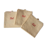 Lot 3 towels linen strips red monograms D J