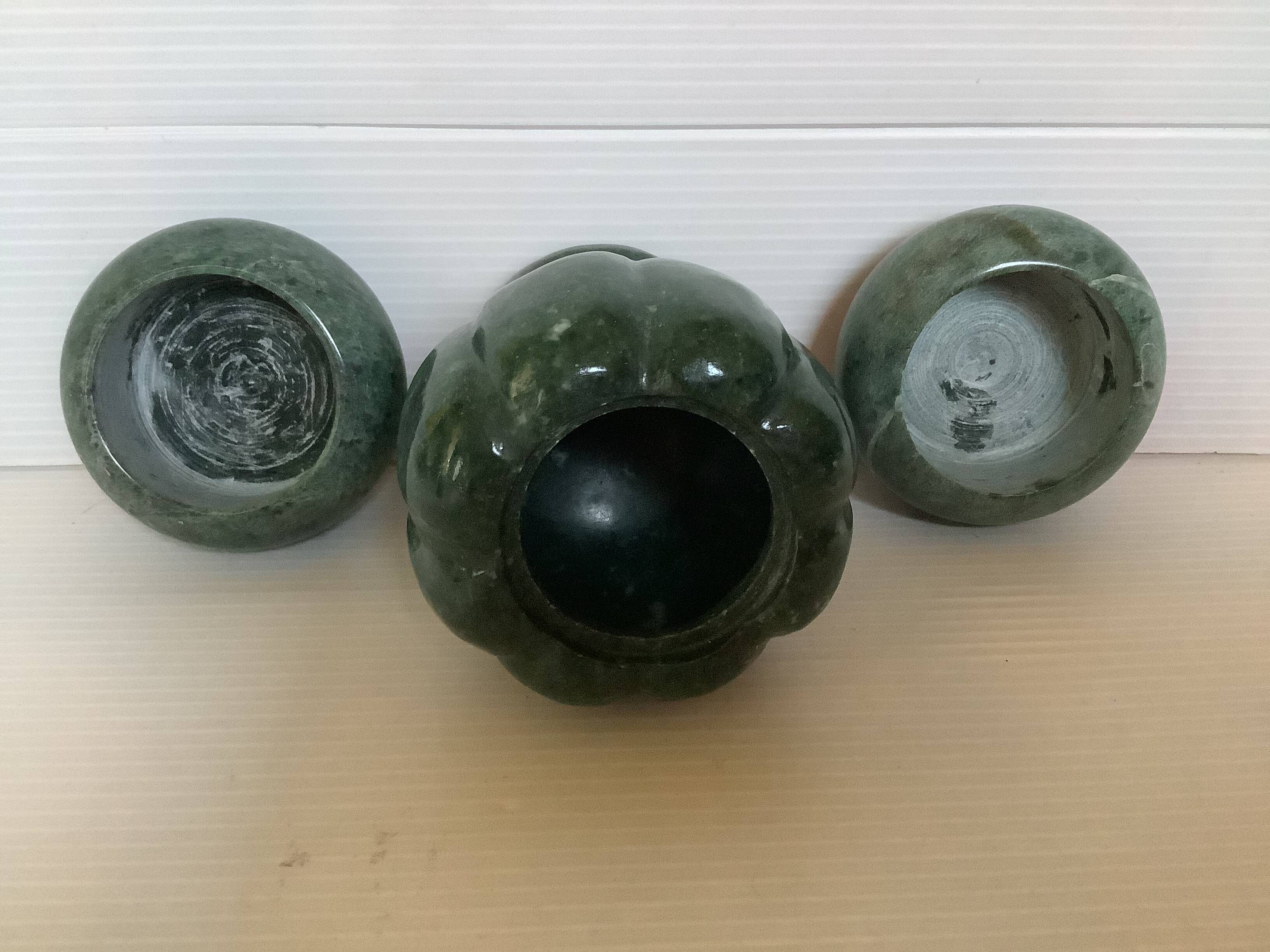 Six green marble candle holders
