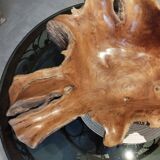 Sculptural wooden centrepiece, organic bowl, brutalist.