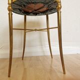 Vintage Paolo Buffa Brass Vanity Chair: Chiavari Style, Blue Fabric, 1950s