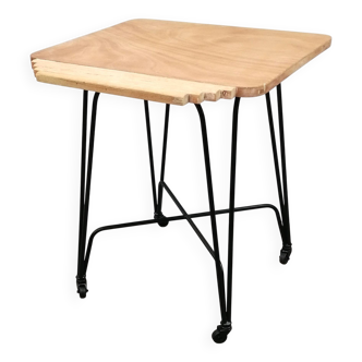 Wood and metal dessert trolley on wheels, vintage Eiffel leg, made in France 1960.