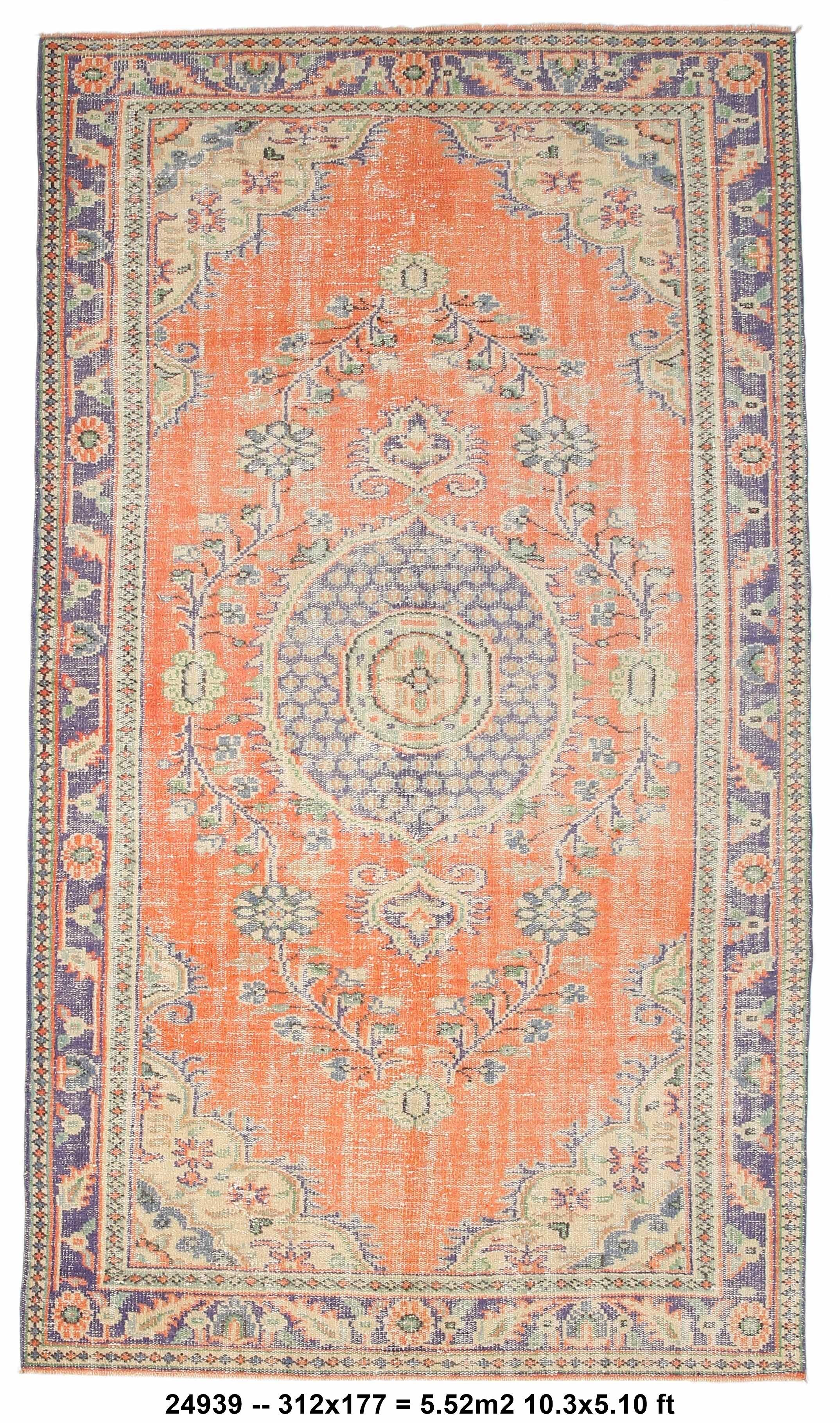 6x10 Faded Orange Classic Pattern Vintage Rug, 177x312 Cm
