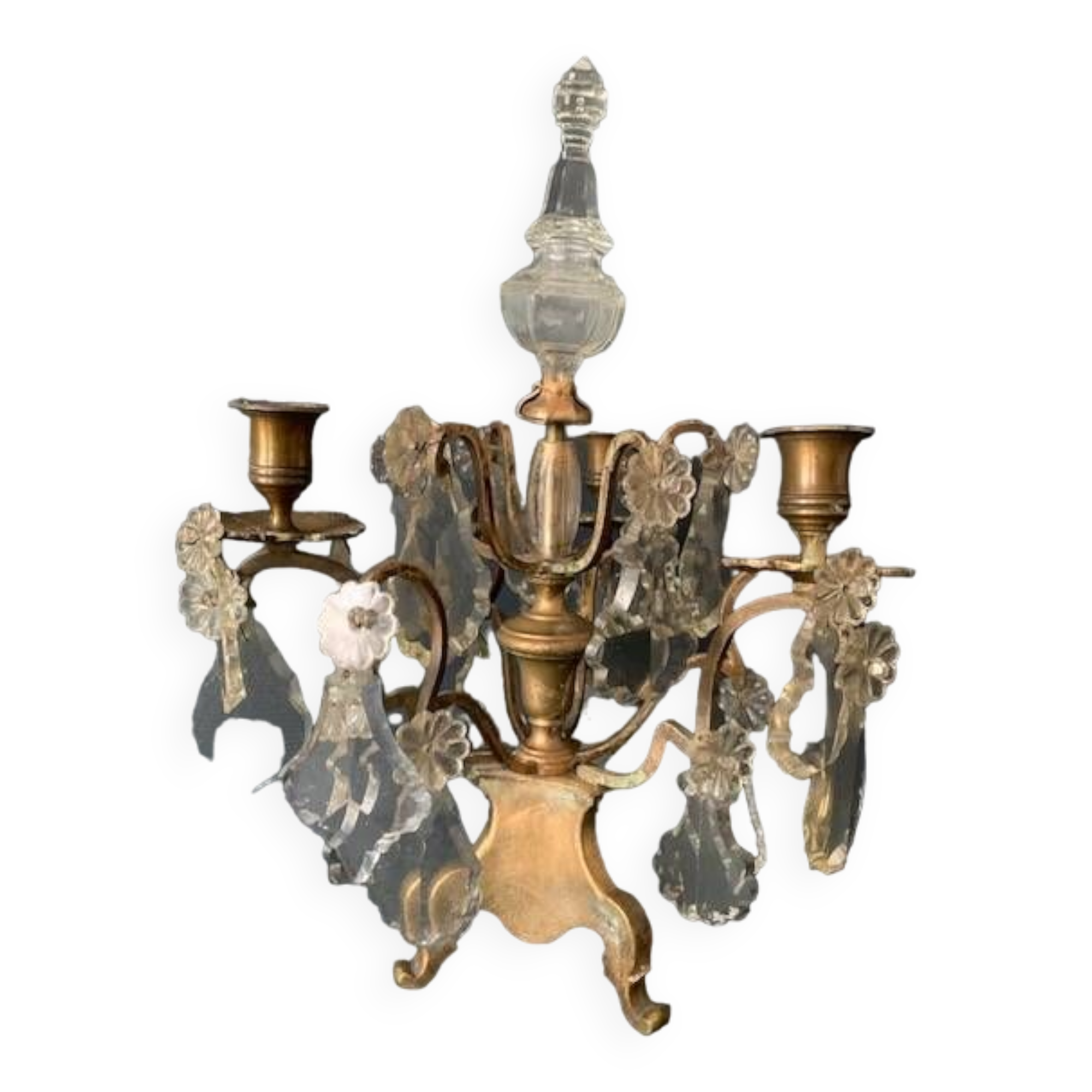Girandole candle holder with crystal and bronze tassel with 3 lights, 1900