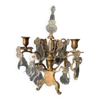 Girandole candle holder with crystal and bronze tassel with 3 lights, 1900